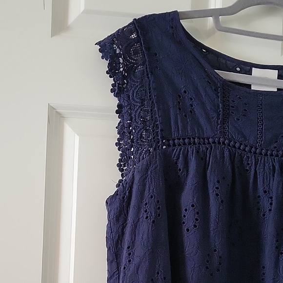 Knox Rose Navy Eyelet Lace Blouse Womens Size Medium - Picture 7 of 11